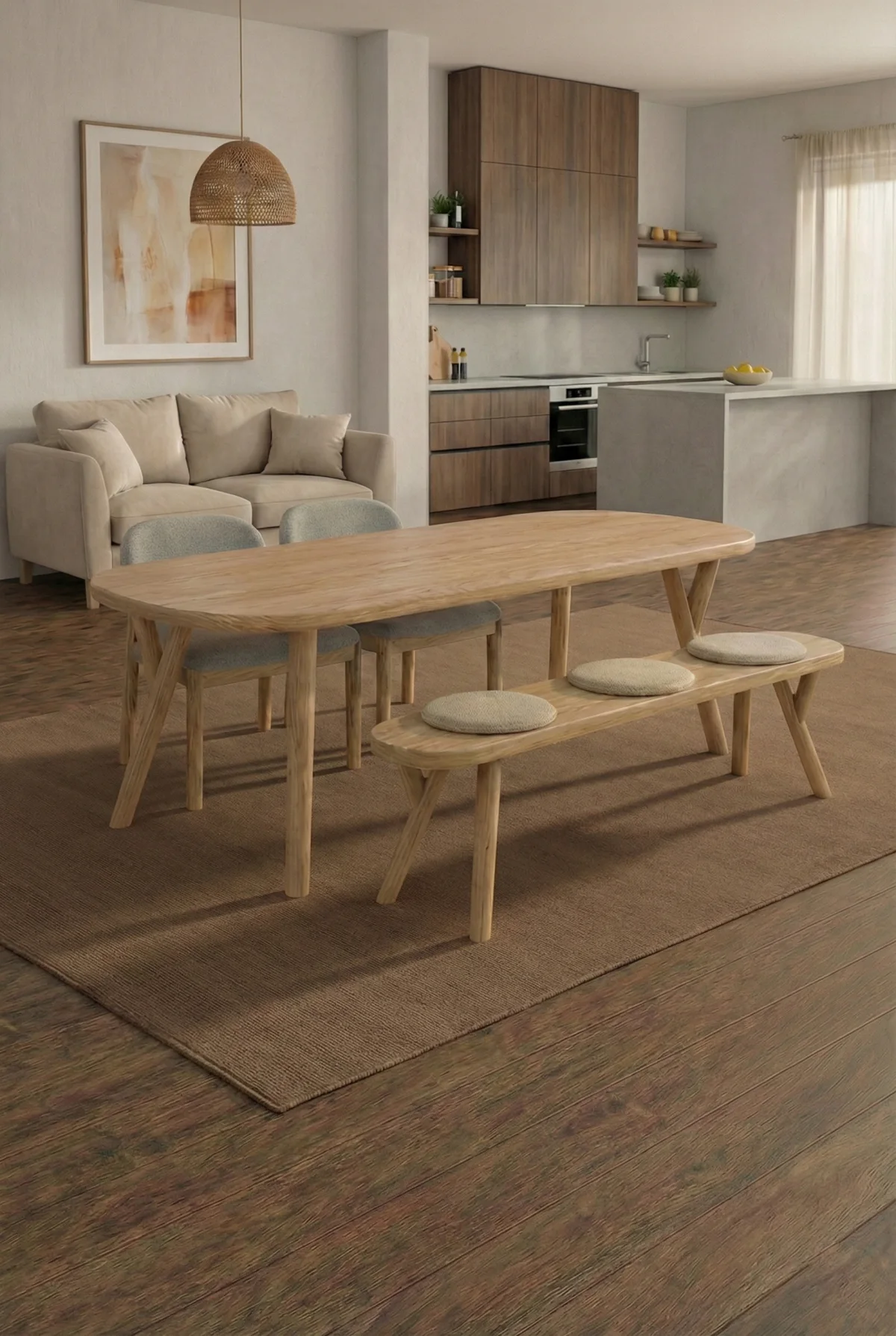 Meşe Gerçek Ağaç Yemek & Toplantı Masası – %100 Gerçek Ağaç, Uzun Ömürlü Kullanım, Kişiye Özel Üretim varyasyon görseli