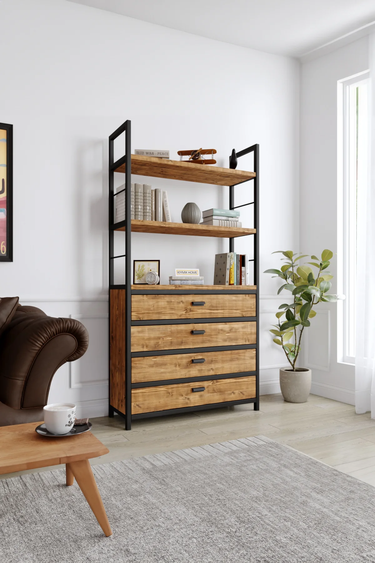 3013 Kitaplık – %100 Gerçek Ağaç, Uzun Ömürlü Kullanım, Kişiye Özel Üretim varyasyon görseli