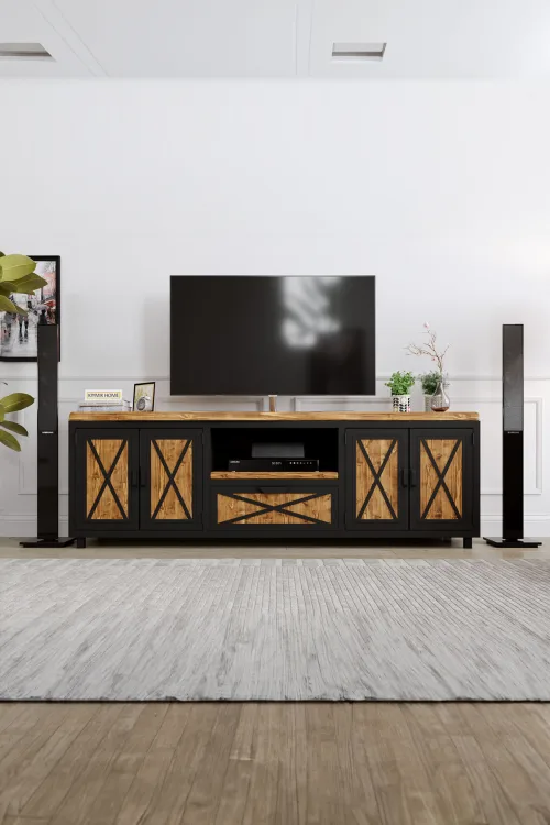 Açelya Tv Ünitesi – %100 Gerçek Ağaç, Uzun Ömürlü Kullanım, Kişiye Özel Üretim
