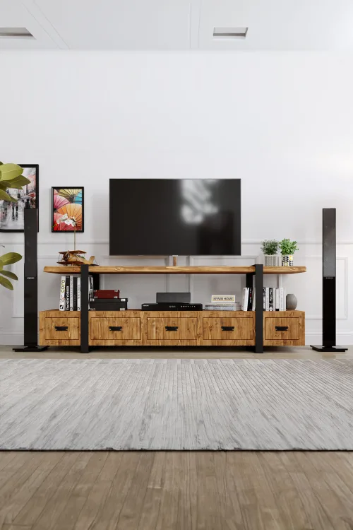 Kaktüs Tv Ünitesi – %100 Gerçek Ağaç, Uzun Ömürlü Kullanım, Kişiye Özel Üretim