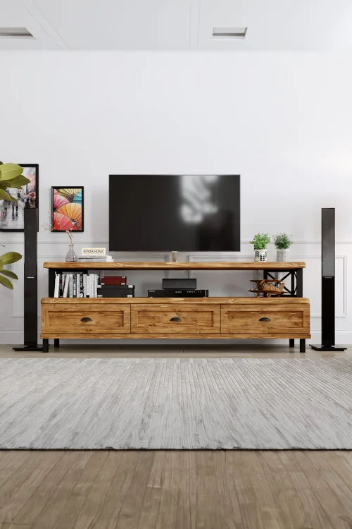 Yasemin Tv Ünitesi – %100 Gerçek Ağaç, Uzun Ömürlü Kullanım, Kişiye Özel Üretim