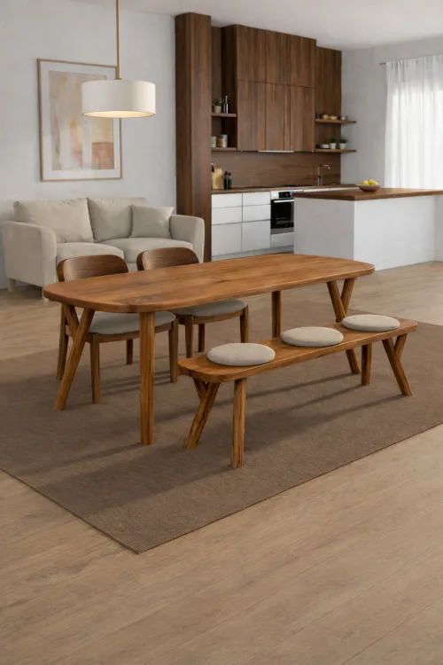 Ceviz Gerçek Ağaç Yemek & Toplantı Masası – %100 Gerçek Ağaç, Uzun Ömürlü Kullanım, Kişiye Özel Üretim