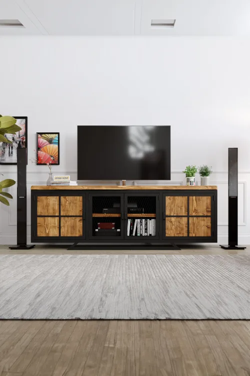 Manolya Tv Ünitesi – %100 Gerçek Ağaç, Uzun Ömürlü Kullanım, Kişiye Özel Üretim