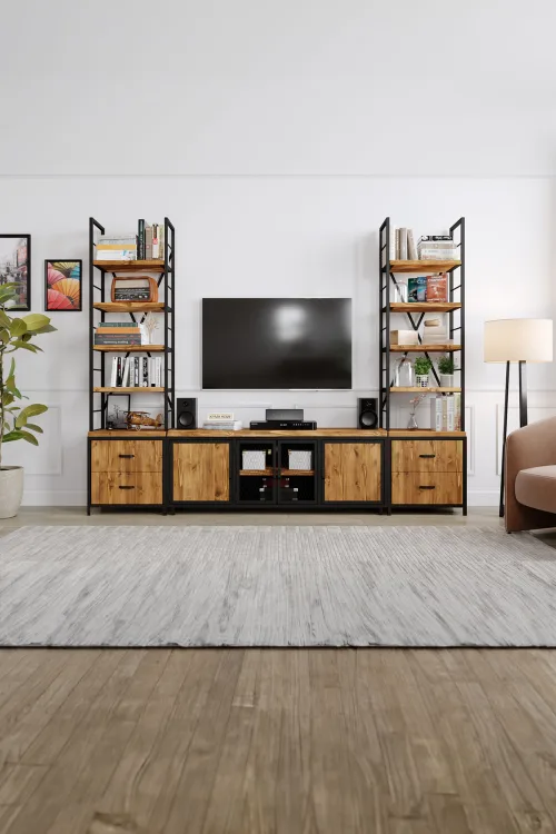 Frezya Tv Ünitesi – %100 Gerçek Ağaç, Uzun Ömürlü Kullanım, Kişiye Özel Üretim