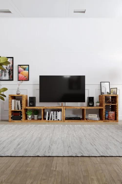 Akasya Tv Ünitesi – %100 Gerçek Ağaç, Uzun Ömürlü Kullanım, Kişiye Özel Üretim