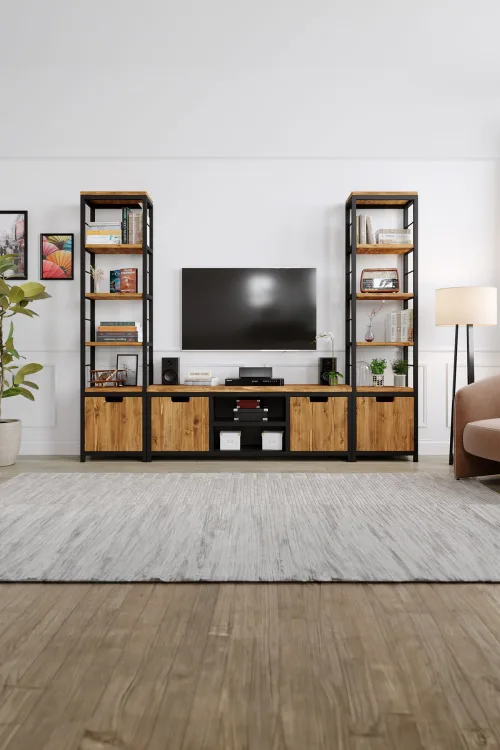 Lotus Tv Ünitesi – %100 Gerçek Ağaç, Uzun Ömürlü Kullanım, Kişiye Özel Üretim